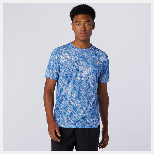 NYC Marathon Printed Impact Run Short Sleeve | New Balance Clothing Faded Cobalt - Men