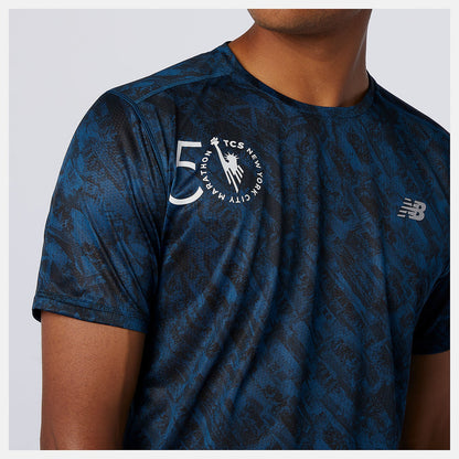 NYC Marathon Printed Impact Run Short Sleeve | New Balance Clothing Rogue Wave - Men