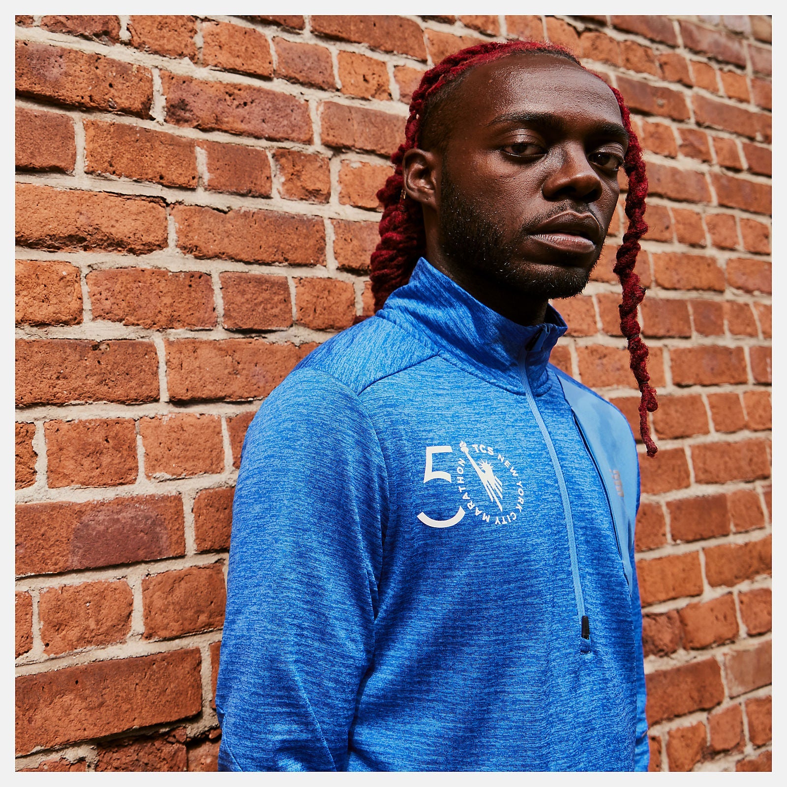 NYC Marathon Impact Run Grid Back Half Zip | New Balance Clothing Faded Cobalt - Men