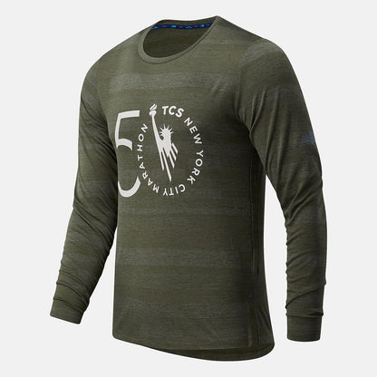 NYC Marathon Q Speed Fuel Jacquard Long Sleeve | New Balance Clothing Oak Leaf Green - Men