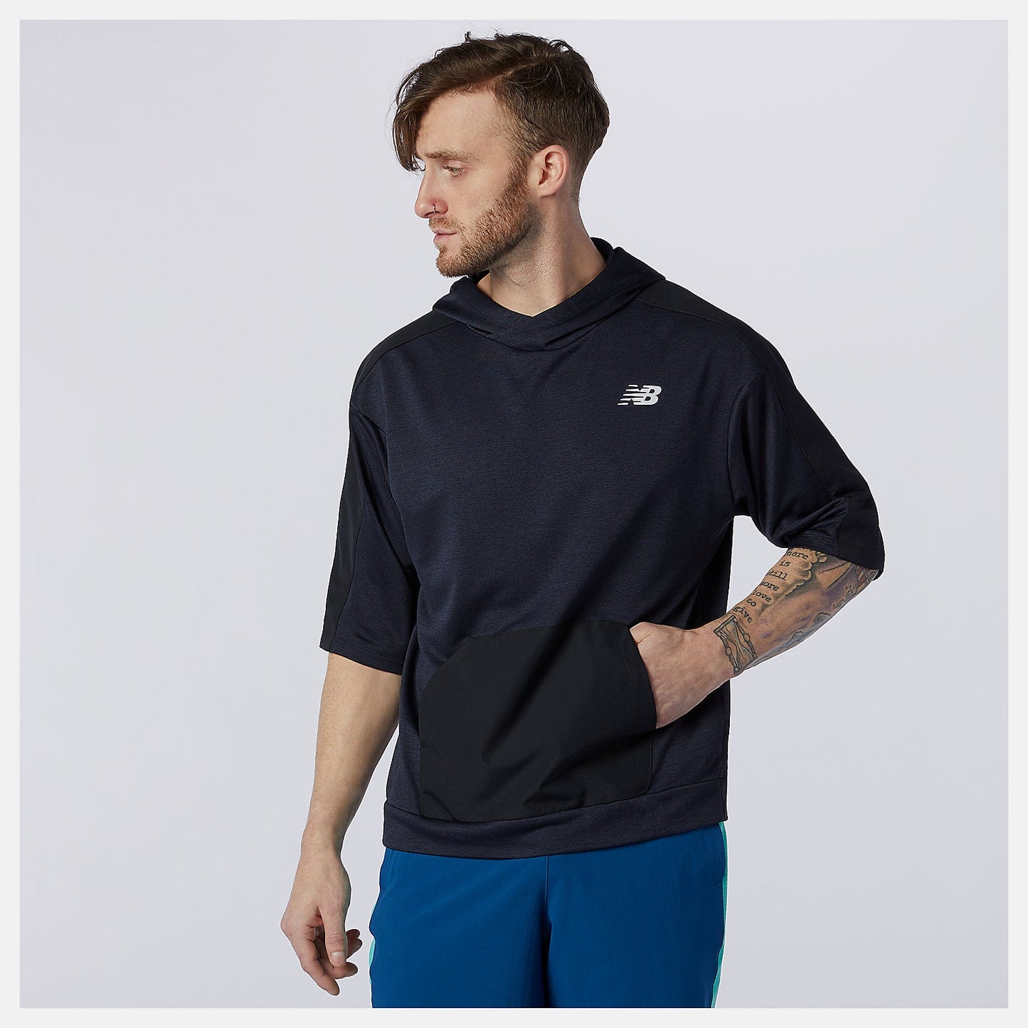Tenacity Lightweight Knit Short Sleeve Hoodie | New Balance Clothing Eclipse Heather - Men