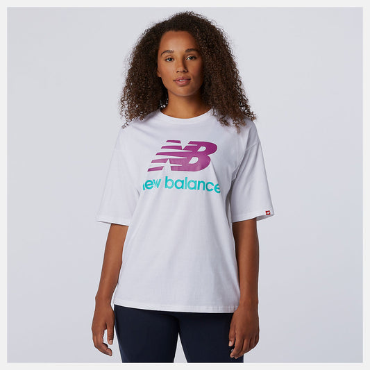 NB Essentials Stacked Logo Tee | New Balance Clothing White Multi - Women