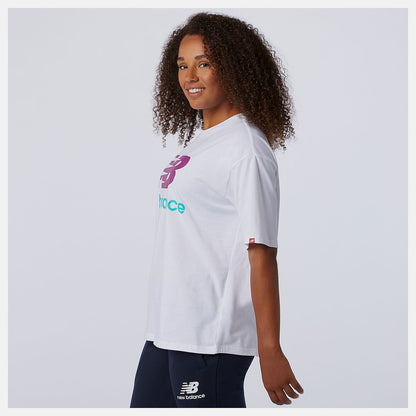 NB Essentials Stacked Logo Tee | New Balance Clothing White Multi - Women