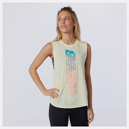 Relentless Cinched Back Graphic Tank | New Balance Clothing Lemon Haze Heather - Women