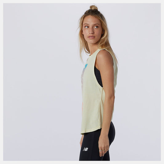 Relentless Cinched Back Graphic Tank | New Balance Clothing Lemon Haze Heather - Women