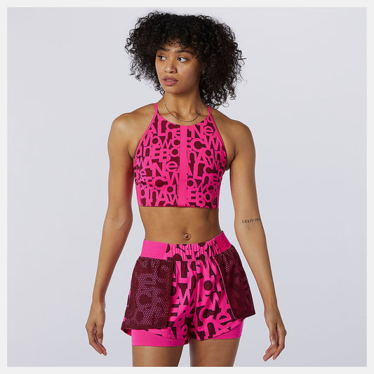 Relentless Printed Crop Top | New Balance Clothing Pink Glo - Women
