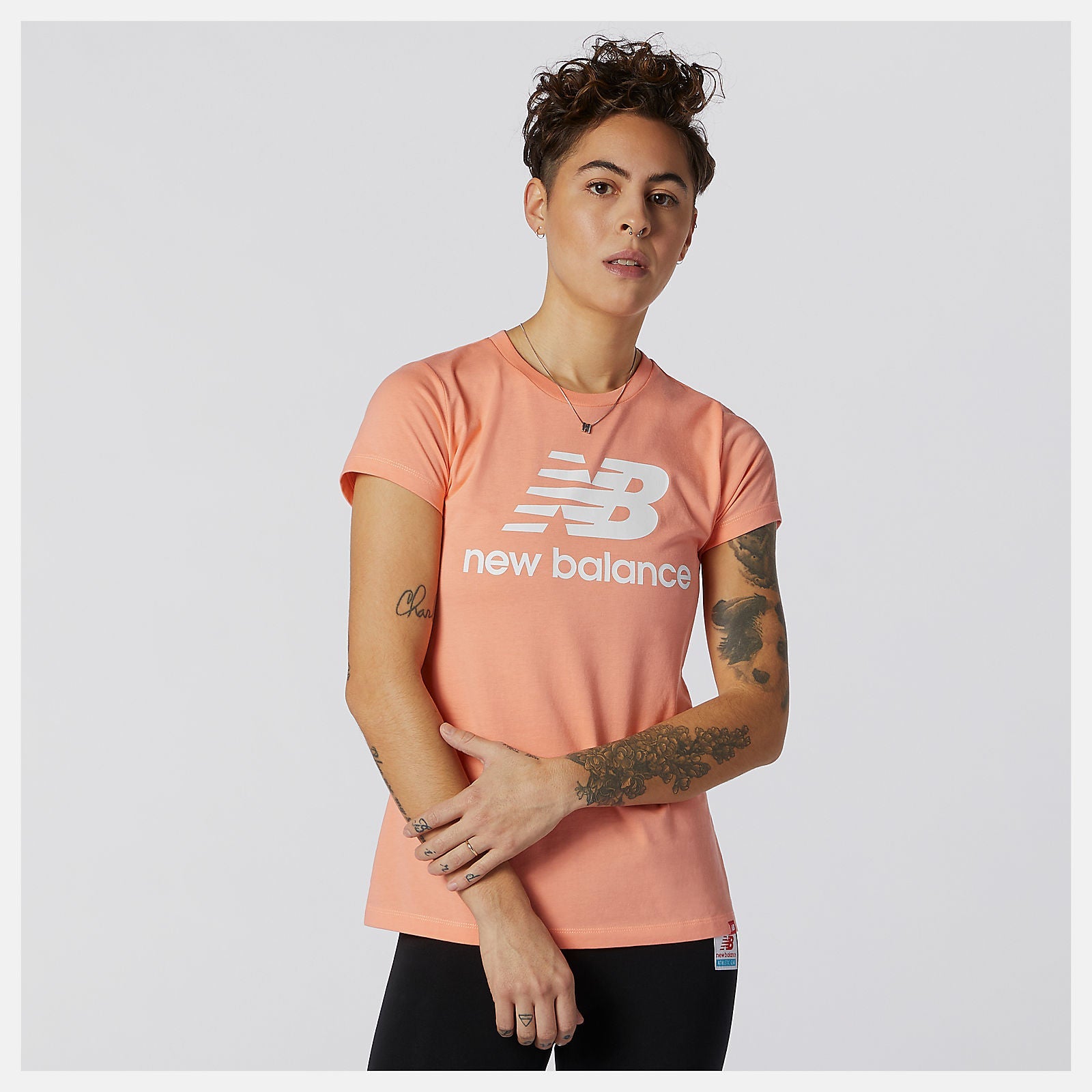 Essentials Stacked Logo Tee | New Balance Clothing Paradise Pink - Women